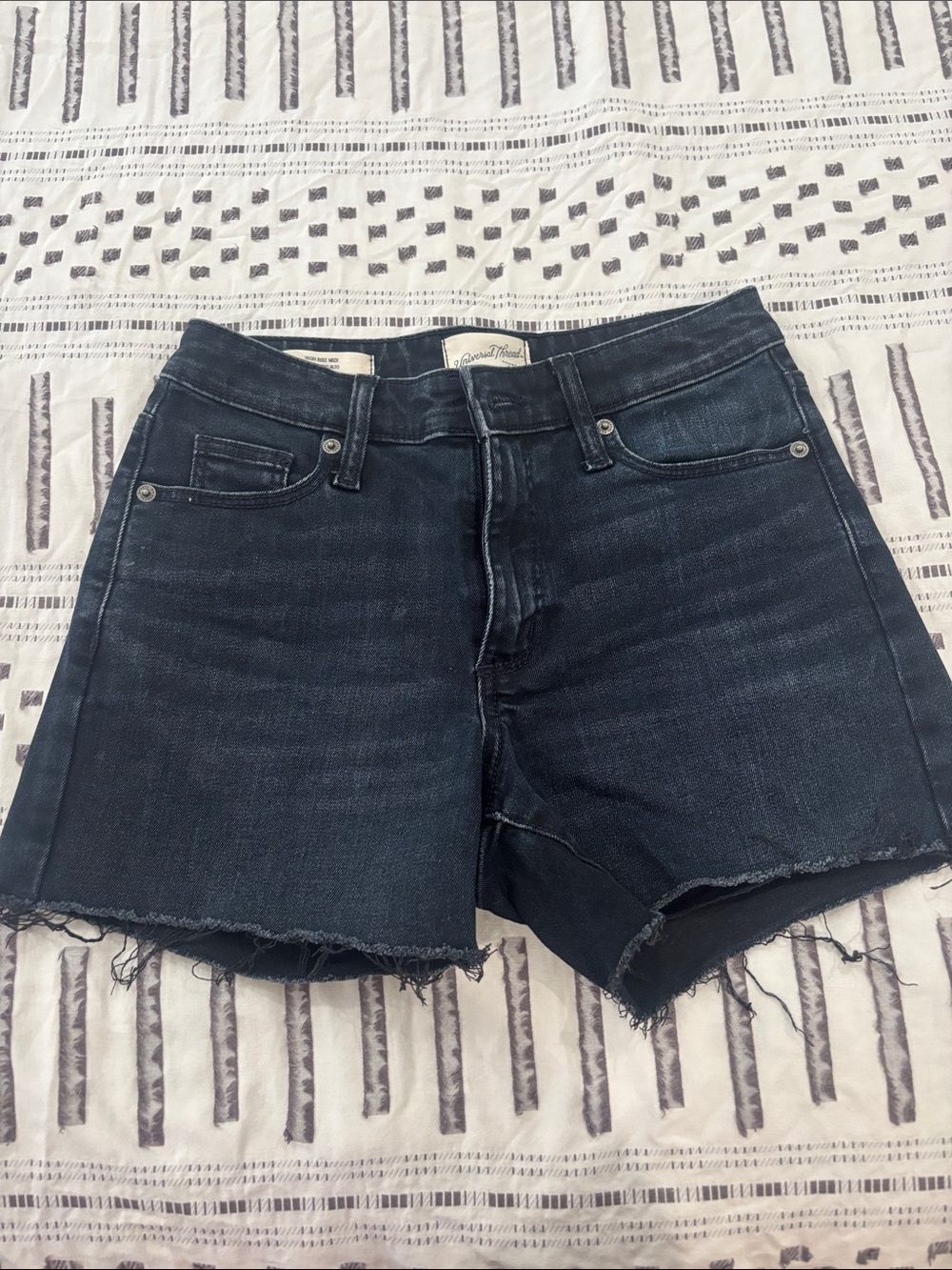 Universal Thread High Rise Midi Distressed Black Denim Cutoff Shorts